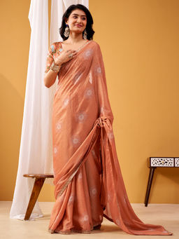 Akhilam - Chiffon Camel Brown Printed Designer Saree with Unstitched Blouse
