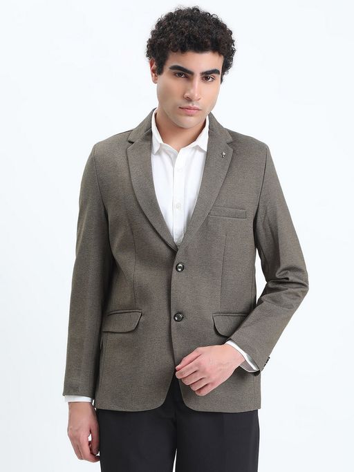SHOWOFFFF Men Olive Single-Breasted Slim Fit Blazer