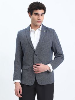 SHOWOFF - Men Self Design Blue Single-Breasted Slim Fit Blazer