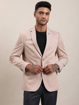 Turtle - Men Knitted Tailored Fit Textured Beige Casual Blazer