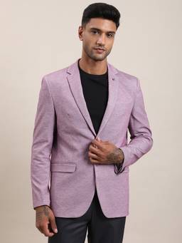 Turtle - Men Poly Rayon Spandex Tailored Fit Self Design Light Mauve Casual Blazer