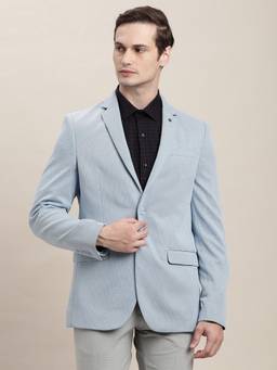 Turtle - Men Polyester Tailored Fit Textured Light Blue Casual Blazer