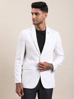 Turtle - Men Knitted Tailored Fit Solid White Casual Blazer
