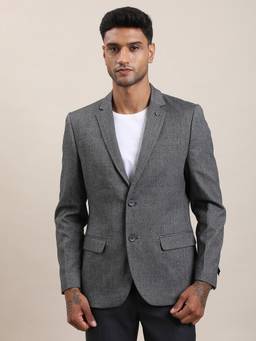 Turtle - Men Poly Viscose Stretch Tailored Fit Self Design Grey Casual Blazer