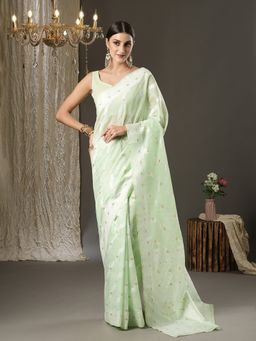 Akhilam - Womens Cotton Silk Green Woven Design Designer Saree with Unstitched Blouse
