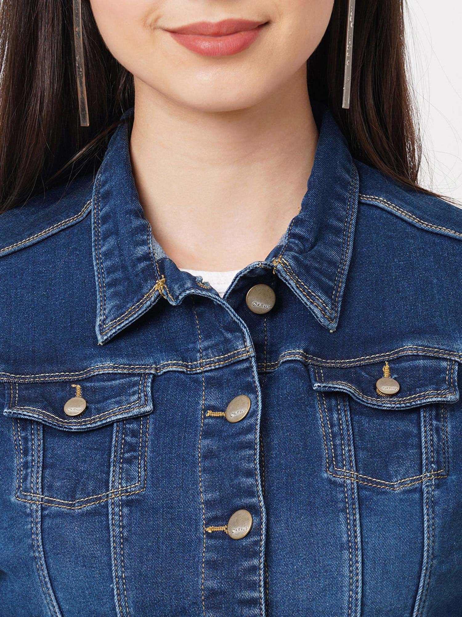 Buy KRAUS JEANS Blue Solid Denim Jacket 
