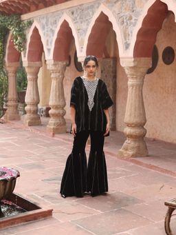 Ajiesh Oberoi - Black Kaftan with Sharara (Set of 2)