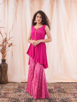 Farha Syed - Pink Peplum Top with Sharara (Set of 2)