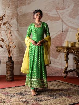 Farha Syed - Green Anarkali with Churidar and Dupatta (Set of 3)