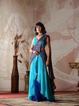 Farha Syed - Blue Ready To Wear Drape Skirt Saree with Stitched Blouse