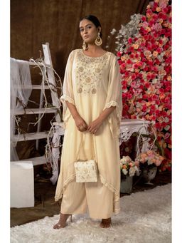 Farha Syed - Cream Kurta with Inner, Palazzo and Bag (Set of 4)