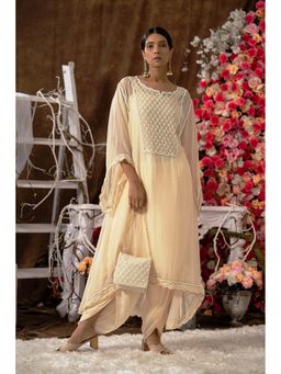 Farha Syed - Cream Kurta with Inner, Dhoti and Bag (Set of 4)