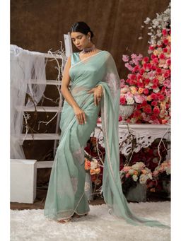 Farha Syed - Green Saree with Stitched Blouse and Petticoat