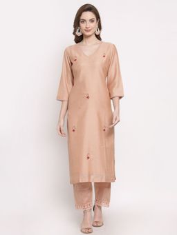 DART STUDIO - Embroidered Peach Ceri Straight Kurta