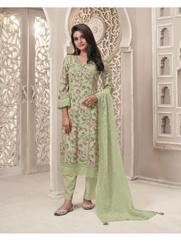 Seerat - Green Embroidery Printed Kurta with Pant and Embroidery Dupatta (Set of 3)