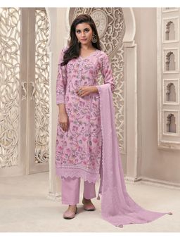 Seerat - Purple Embroidery Printed Kurta with Pant and Embroidery Dupatta (Set of 3)