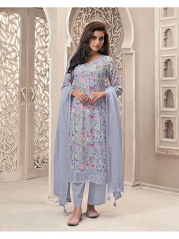 Seerat - Blue Embroidery Printed Kurta with Pant and Embroidery Dupatta (Set of 3)