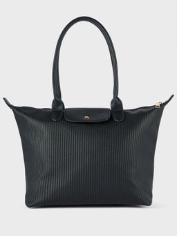 Twenty Dresses by Nykaa Fashion - Black Solid Nylon Pleated Zipper Tote Bag