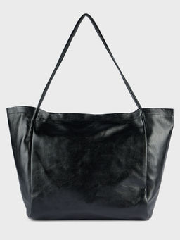 Twenty Dresses by Nykaa Fashion - Black Solid Zipper Tote Bag with Pouch (Set of 2)