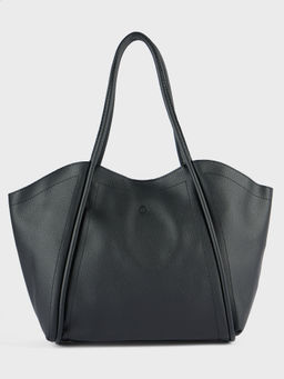 Twenty Dresses by Nykaa Fashion - Black Textured Tote Bag with Pouch (Set of 2)