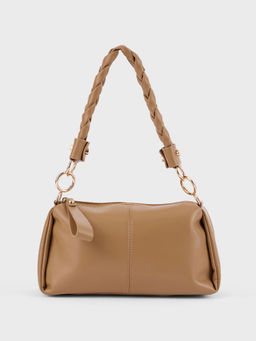 Twenty Dresses by Nykaa Fashion - Tan Solid Braided Handle Shoulder Bag