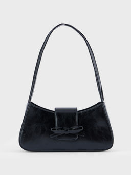Twenty Dresses by Nykaa Fashion - Black Solid Bow Detail Shoulder Bag