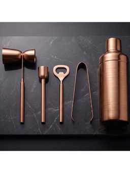 Car-O-Bar - Rose Gold Solid Stainless Steel Cocktail Shaker, Muddler, Opener, Ice Tong and Jigger