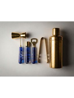 Car-O-Bar - Gold Abstract Stainless Steel Cocktail Shaker, Muddler, Opener, Ice Tong and Jigger