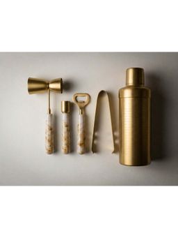 Car-O-Bar - Gold Abstract Stainless Steel Cocktail Shaker, Muddler, Opener, Ice Tong and Jigger