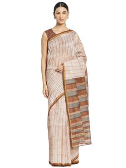 Fabindia - Cotton Silk Hand Block Print Sari (Beige)