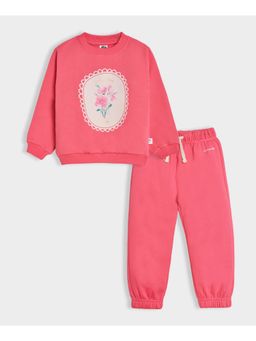 Mi Arcus - Printed Full Sleeves Pink Sweatshirt & Joggers for Girls (Set of 2)