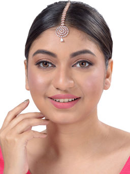 Saraf RS Jewellery - Simple Diamond Maang Tikka Rose Gold Plated For Women & Girls (Onesize)