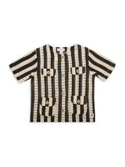 My Milestones - Front Button Details Black & Beige Aloha Crochet Cardigan