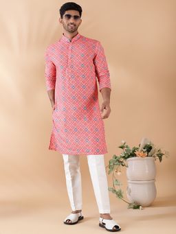 THE KURTA COMPANY - Peach Cotton Blend Printed Kurta