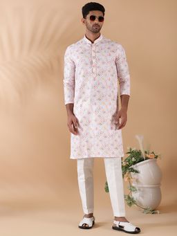 THE KURTA COMPANY - White Printed Cotton Blend Regular Fit Kurta