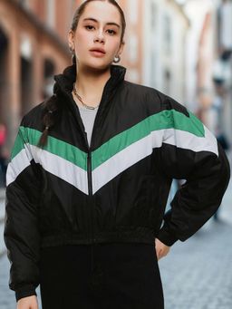 Bewakoof - Women's Black Color Block Oversized Bomber Jacket