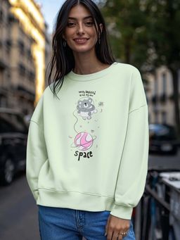 Bewakoof - Women's Green Totally Koalified Graphic Printed Oversized Sweatshirt