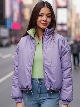 Bewakoof - Women's Lavender & Lime Reversible Super Loose Fit Plus Size Puffer Jacket