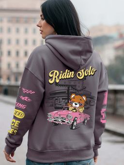 Bewakoof - Women's Grey Graphic Printed Oversized Hoodies