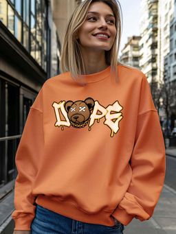 Bewakoof - Women's Orange Dope Bear Graphic Printed Oversized Sweatshirt