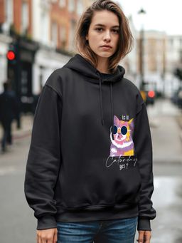 Bewakoof - Heavy Duty 1.0 Women's Black Is It Caturday Graphic Printed Oversized Hoodies