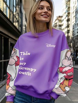 Bewakoof - Official Disney Women's Purple Grumpy Outfit Graphic Printed Oversized Sweatshirt