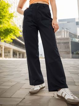 Bewakoof - Women's Black Baggy Oversized Cargo Carpenter Pants