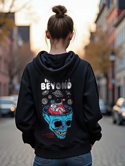 Bewakoof - Women's Black Infinity Space Graphic Printed Zipper Hoodies