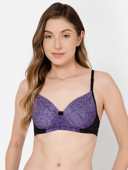 Clovia - Polyamide Printed Padded Full Cup Wire Free T-shirt Bra - Dark Purple