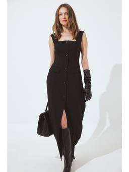 NA-KD - Tailored Square Neck Midi Dress-Black
