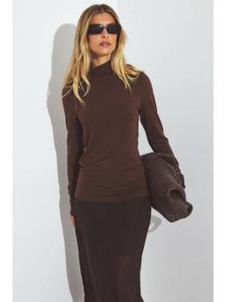 NA-KD - Soft Line Turtle Neck Top-Brown
