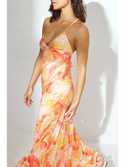 NA-KD - Satin Flounce Hem Maxi Dress-Orange Floral