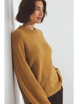 NA-KD - Round Neck Wool Blend Knitted Sweater-Camel
