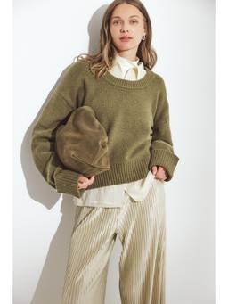 NA-KD - Knitted Scoop Neck Wool Blend Sweater-Green
